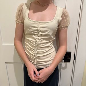 Free People Ruched Cream Blouse Size XS